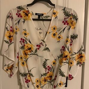 NWT Express - Floral Wrap 3/4 Sleeve Blouson Bodysuit